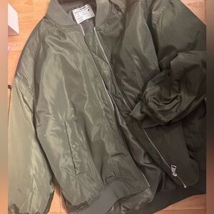 Ci Sono Olive-Style Satin Bomber Jacket in Deep Green